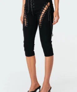 S11213_black Pants Alexiss Lace-Up Capri Jeans