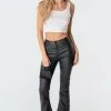 1031_black Luna Faux Leather Flare Jeans New In