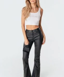 Edikted Shop 25 1031_black Luna Faux Leather Flare Jeans New In