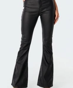 1031_black Luna Faux Leather Flare Jeans New In