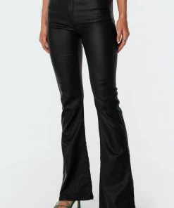 1031_black Luna Faux Leather Flare Jeans New In