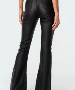 1031_black Luna Faux Leather Flare Jeans New In