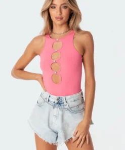 S11186_pink Tops Diamond Hearts Bodysuit