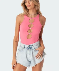 S11186_pink Tops Diamond Hearts Bodysuit