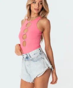 S11186_pink Tops Diamond Hearts Bodysuit