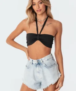 S11267_black Tops Kai Adjustable Strapless Crop Top