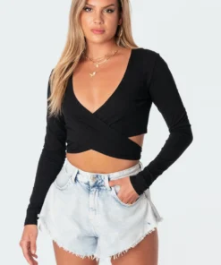 1056_black Layla Wrap Crop Top