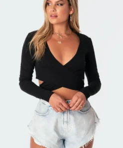 1056_black Layla Wrap Crop Top