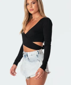 1056_black Layla Wrap Crop Top