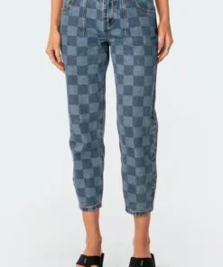 S11238_blue Pants Blue Check Jeans 8 S11238_blue Pants Blue Check Jeans