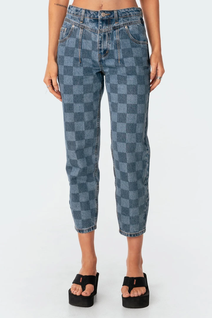 S11238_blue Pants Blue Check Jeans 5 S11238_blue Pants Blue Check Jeans
