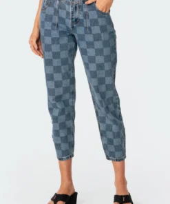 S11238_blue Pants Blue Check Jeans