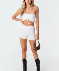 S11235_white Vera Knitted Crop Top Tops