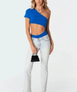 S11195_blue Tops Diana Cut-Out Bodysuit