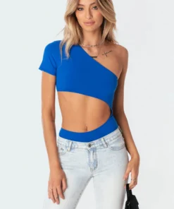 S11195_blue Tops Diana Cut-Out Bodysuit