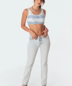 S11183_light-blue Tops Aqua Tie-Dye Ribbed Crop Top