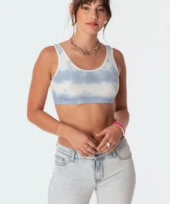 S11183_light-blue Tops Aqua Tie-Dye Ribbed Crop Top