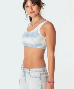 S11183_light-blue Tops Aqua Tie-Dye Ribbed Crop Top