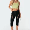 S11213_black Pants Alexiss Lace-Up Capri Jeans