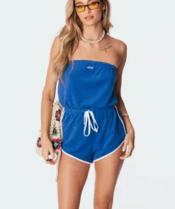 S11253_blue Maimi Terry Cloth Romper Jumpsuits & Rompers
