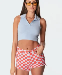 S11292_light-blue Riley Ribbed Collared Crop Top Tops