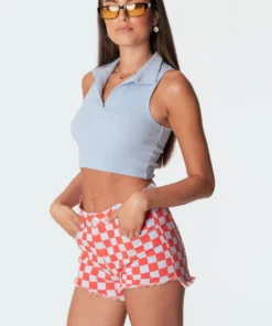 S11292_light-blue Riley Ribbed Collared Crop Top Tops