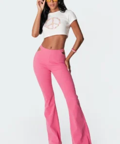 1047_pink Pants Kira Cut-Out Flared Jeans
