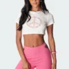 S11318_white Tops Flower Child Cropped T-Shirt