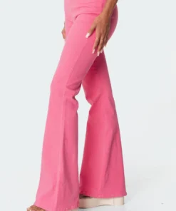 1047_pink Pants Kira Cut-Out Flared Jeans