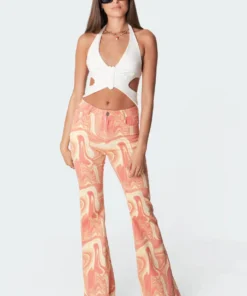 S11263_mix Ripple Flared Jeans Pants