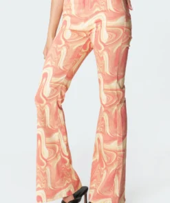 S11263_mix Ripple Flared Jeans Pants