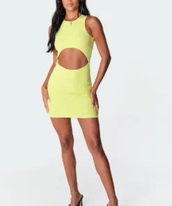 S11313_neon-green Dresses Nava Cut-Out Ribbed Mini Dress