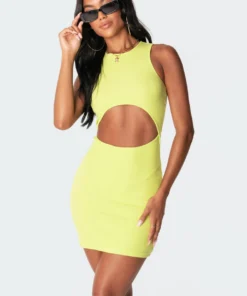 S11313_neon-green Dresses Nava Cut-Out Ribbed Mini Dress
