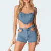 S11302_blue Tops Deena Denim Corset Top