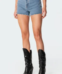 S11305_blue Pants Polly Pocketless Denim Shorts