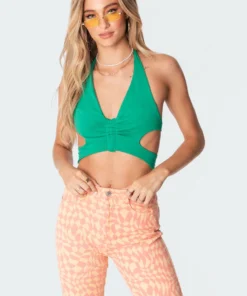 S11230_green Tops Butterfly Open Back Top