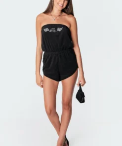 S11276_black Terry Angel Rhinestone Romper