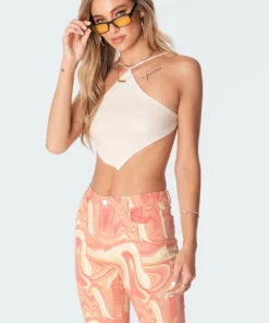 S11210_cream Tops Harlow Knitted Open-Back Top