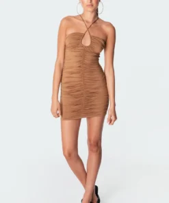 S11339_brown Kimbra Gathered Dress