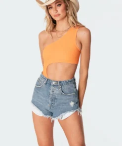 S11327_orange Jane Cut-Out Ribbed Bodysuit