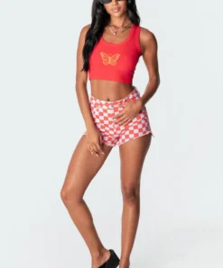 S11268_red Casey Butterfly Ribbed Top