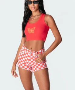 S11268_red Casey Butterfly Ribbed Top