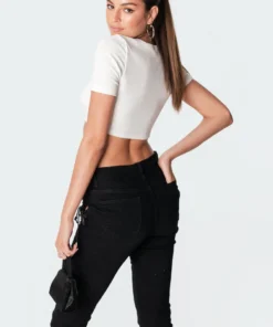 S11297_white Macey Ribbed Gathered Crop Top Tops 9 S11297_white Macey Ribbed Gathered Crop Top Tops