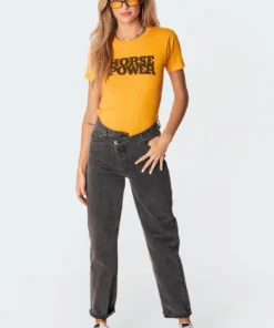 S11255_orange Horse Power T-Shirt Tops