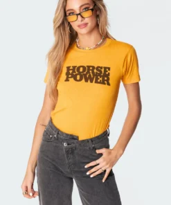 S11255_orange Horse Power T-Shirt Tops