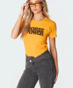 S11255_orange Horse Power T-Shirt Tops