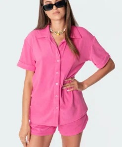 S11135_pink Tops Bronti Terry Shirt