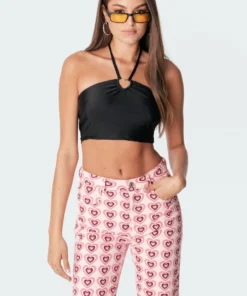 S11246_black Tops Sianna Heart Halter Crop Top