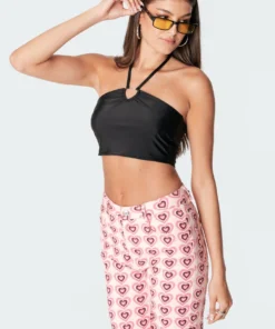 S11246_black Tops Sianna Heart Halter Crop Top