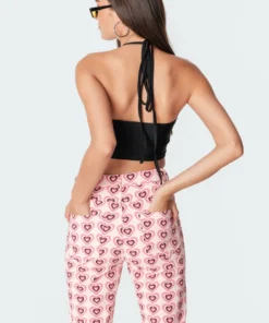 S11246_black Tops Sianna Heart Halter Crop Top